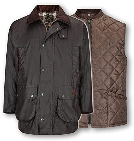 Walker and Hawkes Greendale - Chaqueta Acolchada 3 en 1 para Hombre - 100% algodón Encerado - Marrón - M