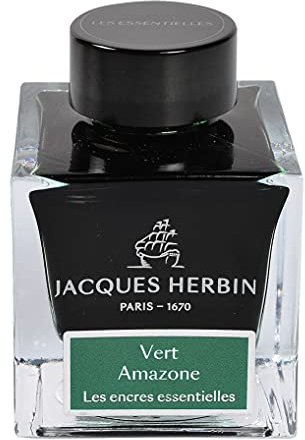 Jacques Herbin 13137JT - 50 ml ink bottle for fountain pens and rollerballs, Vert Amazone/ Amazon green colour - Made in France - Calligraphy - Writing