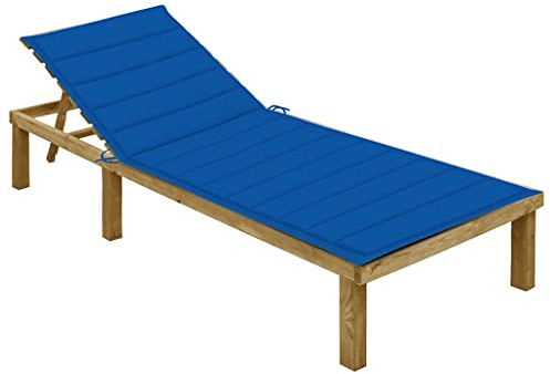 SKTQYQO Lettino da Giardino in Legno di Pino Impregnato con Cuscino Blu Royal, Schienale Regolabile, per Relax e Prendisole, Mobili da Esterno Durevoli e Facili da Pulire Questo