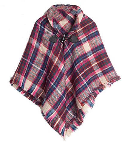 Proumhang Sciarpa Scozzese per Ragazze con Fibbia in Corno, Sciarpa Scozzese,Scialle a Mantella con Poncho per Bambini,Sciarpe Calde Autunnali e Invernali,Foulard,Taglia Unica,Rosa