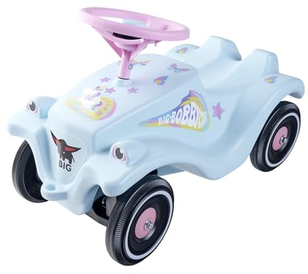 BIG-Bobby-Car-Classic Einhorn - Kinderfahrzeug mit Aufklebern im Einhorn Design, für Jungen und Mädchen, belastbar bis zu 50 kg, Rutschfahrzeug für Kinder ab 1 Jahr, Hellblau