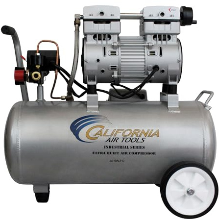 California Air Tools 8010ALFC 1.0 HP Ultra Quiet and Oil-Free Air Compressor, 8 Gallon Aluminum Tank, Lightweight with Wheels, 60 dBA Noise Level, Industrial Series