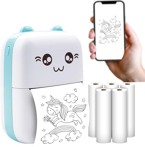 MaxLife Mini Drucker MXTP-100, Taschendrucker, Handy Fotodrucker, Tragbarer Mini Fotodrucker, Mobile Smartphone Bluetooth Drucker, USB-Kabel Thermopapier, für Lernhilfe, Notizen, Liste, Reisen (Blau)