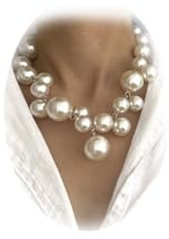 Gargantilla de perlas para mujer, collar grande y grueso con cuentas, joyería ajustable para bodas y fiestas, Perlas artificiales en una cadena o cordón de metal no precioso, otro