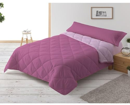 Donegal Collections Edredón Nórdico Cama 135/140-220x220 cm Reversible Bicolor Rosa/Lila - Relleno Nórdico Invierno/Otoño 300 gr/m² - Funda Nórdica Ligera 100% Fibra y Antiácaros