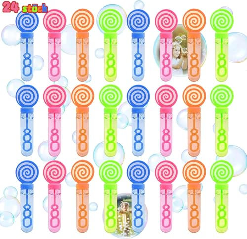 Tczecoo 24 Stück Seifenblasen Kinder,4 Farben Seifenblasen Stäbe,30ml Mini Seifenblasen Set,Seifenblasen Spielzeuge mit Lutschermuster für Mitgebsel Kindergeburtstag Hochzeit Party Geschenke