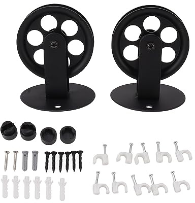 Natudeco 2 Piezas Polea de Luz Colgante Negra, Ruedas de Polea Techo Poleas de Luz Colgantes Vintage de Hierro, Juego de Ruedas de Polea para Techo Abovedado Inclinado Plano