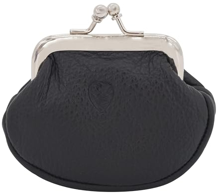 GERMANUS Geldbörse Baerbel mit Spangenverschluss, Portemonnaie für Damen aus Leder (Schwarz)