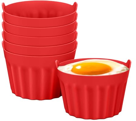 lanmusic Air Fryer Egg Moulds, Large Ramekins for Air Fryer Nonstick Silicone Muffin Cases for Air Fryer,Oven and Microwave,Reusable Food Grade Air Fryer Accessories for Cooking Baking(Pack of 6),Red