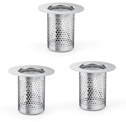 0XBIT Filtro Lavandino Bagno, 3 Pezzi Filtro Scarico Doccia in Acciaio Inossidabile, 5,5 × 5 cm Raccogli Capelli Lavandino, Filtro Scarico Lavandino, per Cucina, Bagno, Vasca da Bagno