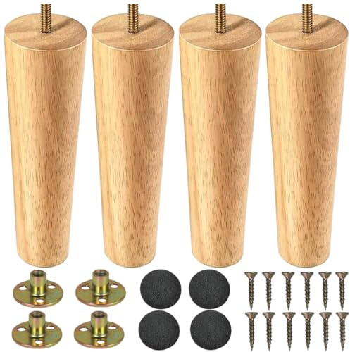 LCOUACEO Patas para Muebles de Madera 4 Piezas - Sofá 20cm, Mesa Con Placa de Montaje, Tornillos y Protector Antideslizante
