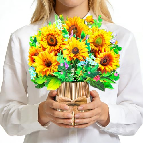 Greeting Art solrosor popup-kort, 3D-födelsedagskort för kvinnor, mormor, mor, fru, mors dag, alla hjärtans dag, pop up blomma gratulationskort, årsdag, tänkande, tackkort