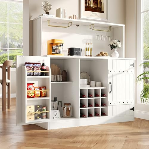 LAKFEW Sideboard, Buffet, Schrank, Weinschrank, Weinregal für Flaschen, Küchenanrichte, Vorzimmerschrank mit Mehreren Fächern, mit Offener Arbeitsplatte und 2 Türen, 120 x 40 x 120 cm