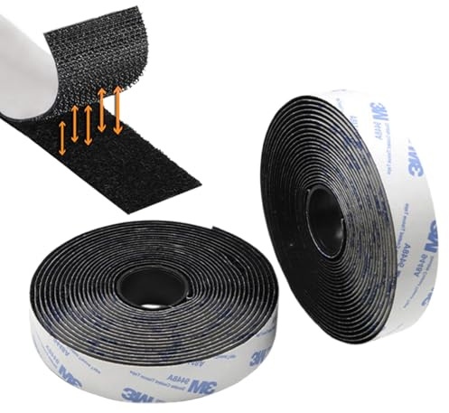 6m Klettband Selbstklebend Extra Stark (3M Markenkleber), Klettverschluss Klebeband, Wiederverwendbar Velcro Tape Für DIY, Basteln, Haushalt, Nähen - Outdoor & Indoor (25mm,Schwarz)