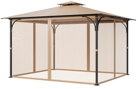 VEVOR Moskitonetz für Pavillon, Mückennetz passend für 304,8x365,8x213,4 cm große Pavillons, Insektennetz, 4-teiliger Seitenwand-Pavillonvorhang, mit Doppelreißverschluss (nur Netz)