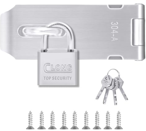 Flintronic Lucchetto Hasp 4 Pollici, Chiavistello Con Viti e Chiavi, Dispositivo di Blocco Hasp di Sicurezza per Lucchetto, Armadio, Porta Finestra, Cancelli- Argento