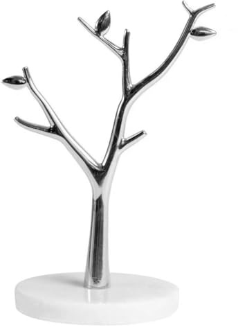 Healeved Présentoir Bijoux Marbre avec Branches Argentées Organisateur Porte Bijoux Suspendu pour Boucles Doreilles Colliers Bagues Support Décoratif et Multifonction pour Maison et