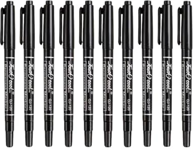 HUVZOR 10 piezas Rotuladores Permanentes Negro,Marcador Punta Fina, Marcador Rotulador Permanente Fino sobre Plástico, Madera, Piedra, Metal, Vidrio para Marcar(Negro: A base de aceite)