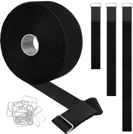Koxtyzo Sujetacables Reutilizables de 5cm x 5m con 25 Hebillas, Ajustables Cinta Cables, Sujeta Cable de Sujeción Cortable, Bridas Negras para Organizador Management de Cables(Negro)