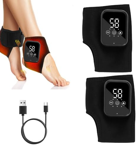 2 Piezas Masajeador de Pie, Masajeadores de Tobillo Inalámbricos Portátiles con 5 Modos de Terapia Térmica y 3 Modos de Vibración de Masaje, para la Relajación Muscular Después del Ejercicio