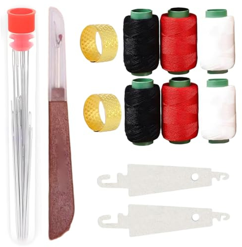 Kit da cucito da 37 pezzi Ago e filo in acciaio con cruna con filato a 3 colori e strumenti Kit da cucito a mano professionale per artigianato, riparazione, quilting|Mezzopunto
