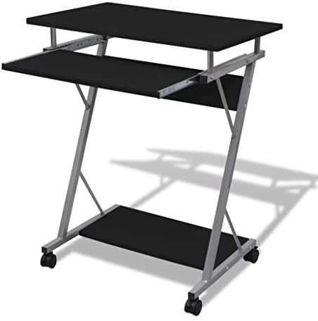 Foknhdi Tavolo per computer 60 × 40 × 74 cm, ruote, ripiano per tastiera estraibile, acciaio/truciolato, Home Office Gaming