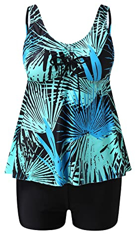 Top Costumi da bagno con boyshorts fioriere pancia da donna per le donne nuoto canotta stampa abiti due costumi da bagno tankini set canotta uomo arrampicata, Blu, S