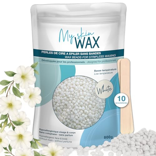 My Skin Wax - Hard Wax Beads, 800g, Hypoallergenic, Wax Beads for Sensitive Skin, Painless, Stripless Hair Removal Wax, Men, Women, Face wax, Leg Wax, Bikini Wax, Brazilian, Eye Brow, Lip (Pack of 2)