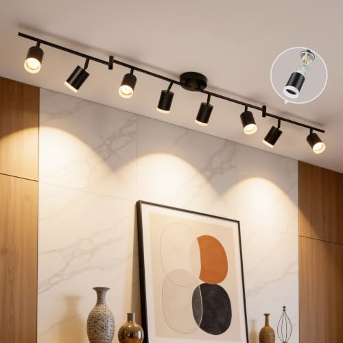 Bojim Lámpara de Salon Negro Interior con Focos Techo, 8 Focos LED GU10 Orientables y Plafón Luces Comedor, Moderno Spotlight Giratorio Cocina Holofotes Multifoco y Candeeiro (Sin Fuente de Luz)