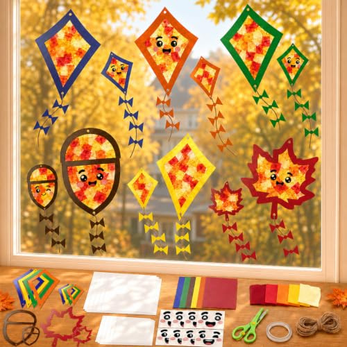 12 Pièces Decoration Automne Deco pour Fenêtre DIY Automne Cerf-volant | Autumn Decoration Interieur Activité Manuelle Déco Intérieure et Cadeau Créatif