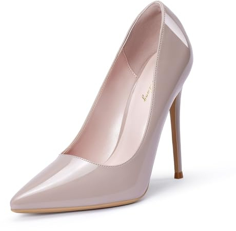 GENSHUO stiletto högklackade, 12 cm/4,72 tum dam pumps party high heels sexig basic skor dam slutna aftonskor lack/mocka, 35EU-40 EU (NAKEN, 37)