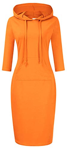 Clearlove Long Sleeve Casual Dress,Pocket Knee Length Slim Pullover Orange Hoodie Dress (XXL)