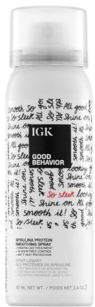 IGK GOOD BEHAVIOR Spirulina Protein Smoothing Spray Travel | Keratin Like Treatment + Frizz Control + Heat Protectant | Vegan + Cruelty Free | 2.4 Oz