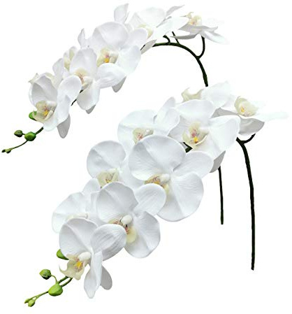 Fnize Orchid Stems Artificial Flowers Real Touch Latex Faux Phalaenopsis Branches 9 Large Blooms 38 Inches 2pcs White