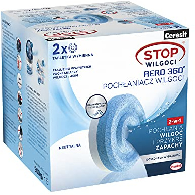 Ceresit STOP Umidità AERO - Cartucce neutre per l'assorbimento dell'umidità a 360°, moderne compresse che assorbono l'umidità, assorbono gli odori, confezione da due (2 x 450 g)