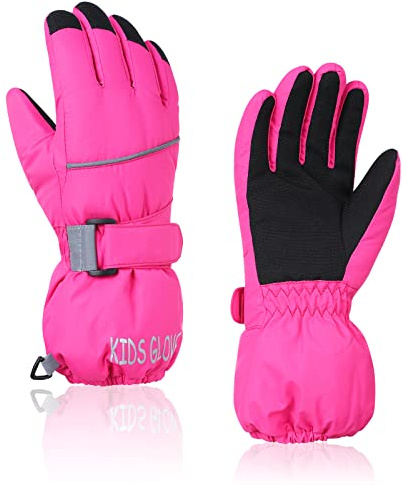 Kids Waterproof Winter Gloves Warm Snow Gloves Boys Girls Ski Gloves Toddler Mittens Windproof Rose S