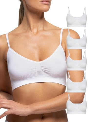POMPEA 5 Pezzi Reggiseno Senza Ferretto Invisibile, Brassiere Seamless in Morbida Microfibra con Spalla Stretta, Effetto Seconda Pelle
