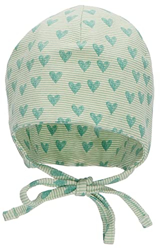 Sterntaler Baby Mädchen Beanie Baby Beanie Herzen Mütze - Beanie Baby, Kinderbeanie, Babymütze - aus Baumwolle mit Bindeband - grün, 45