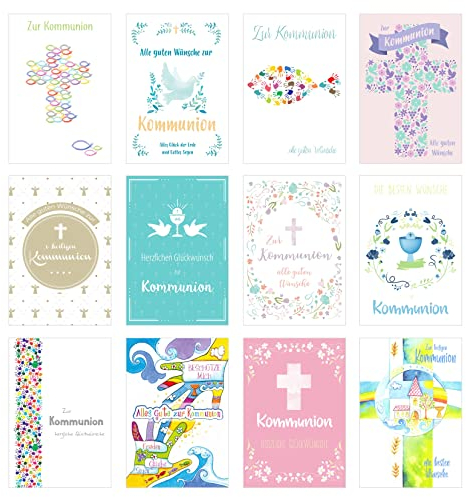 Edition Seidel Set 12 Premium Kommunionskarten mit Umschlag (Doppelkarten/Klappkarten mit Briefumschlag) Karte Postkarte Kommunion (SW02)