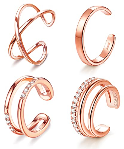 ORAZIO 4 Stück Ohrringe Manschette Silber S925 für Damen, Fake Helix Piercing Clip Ohrring Clip Ear Cuff Rosegold, Nicht stechend Verstellbare Ohrringe Set für Frauen