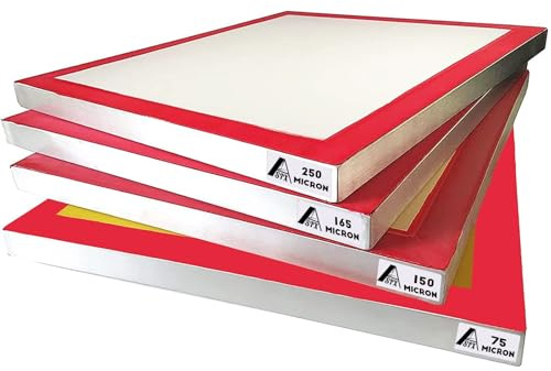ALSIX Set di 4 filtri a secco da 12 x 16 pollici, telai in alluminio per serigrafia, 60 90 110 200 Mesh, equivalente a micron 250 165 150 75 Schermo a rete in poliestere