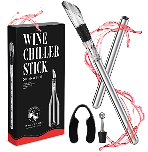 SLDALES 5-in-1 Weinkühlstab Set,Edelstahl Weinkühler Stab inkl. 2 Stäben + Ausgießer und Flaschenverschluss + Folienschneider,Sinnvolle Geschenke für Männer Frauen Weinliebhaber