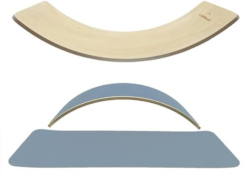 KiddiRedi® Wooden Balance Board Montessori Wobble Sensory Feeling Toddler Kids Adults Curvy Seesaw Swing Learning Development Health Physical Education Toy Free Felt Toy Play Autism ADHD (LightGrey)