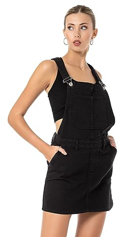 Redbridge hängselklänning dam jeanskjol denim overall bomull, svart, M