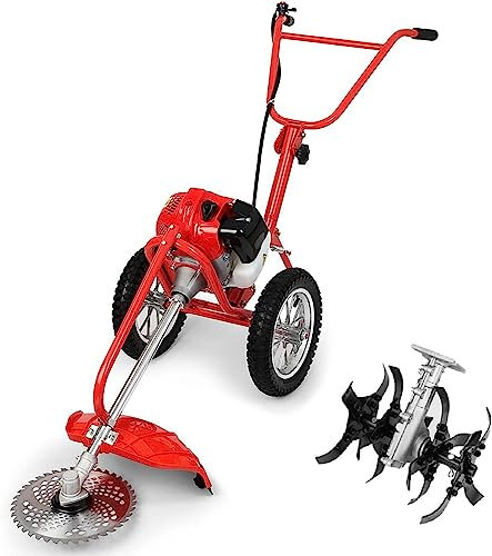 Petrol Lawn Mower, 42.7cc Multifunction Small Weeding Weeder Walk-behind Scarifier Household With 2 Stroke Engine Gas Powered Lawn Mower