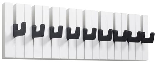 RICOO Garderobenleiste Wandgarderobe Kindergarderobe Piano Design ausklappbar WM1886-L Garderobe Wand Hakenleiste Kleiderhaken klappbar 9 Haken Holz Klavier Garderobenhaken