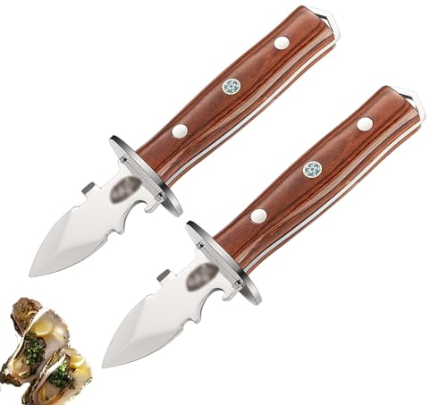 Eljeczt 2 Pièces Couteau À Huîtres Couteau Huîtres avec Manche en Bois Premium Couteau Huîtres en Acier Inoxydable Set De Couteaux Huîtres pour Huîtres Und Crustacés