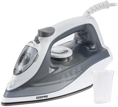 GEEPAS Steam Iron | Clothes Dry & Steam Press | 35s Fast Heat-Up, Vertical Steaming | Nonstick Soleplate & Adjustable Temperature | 210ml Water Tank with 0.5g/Steam Output | 2 Year Warranty 1750W Grey