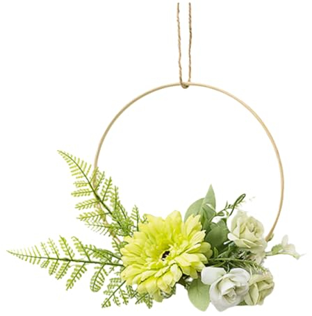Blumenkranz 7,5 Zoll künstlicher Blumenkranz rund Holzrahmen Girlande für Türen Hochzeitsfeier Home Decor Grüne Gerbera Daisy