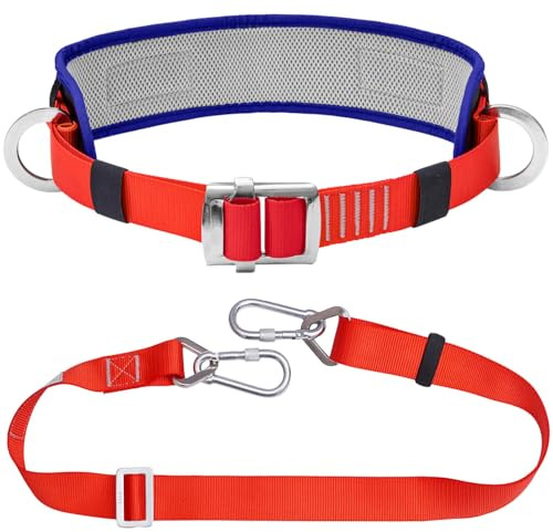 HandAcc Safety Belt with Padded Waist Pad and Adjustable Lanyard, Safety Lanyard Fall Protection, Ladder Safety Belt, Tree Climbing Belt, Climbing Lanyard Fall Arrest Kit